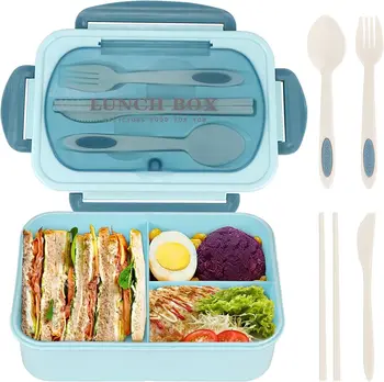 1200ML Lunch Bento Box for Adults Office Worker Picnic LeakProof Lunch Box with Utensils 3 Compartment Bento Box Microwave Safe 7