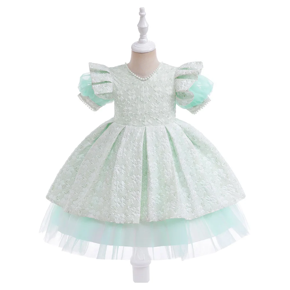 

Girl Short Sleeves Birthday Wedding Party Celebration Dresses Princess Kids 4-7 Yrs Ballgown First Communion Gown