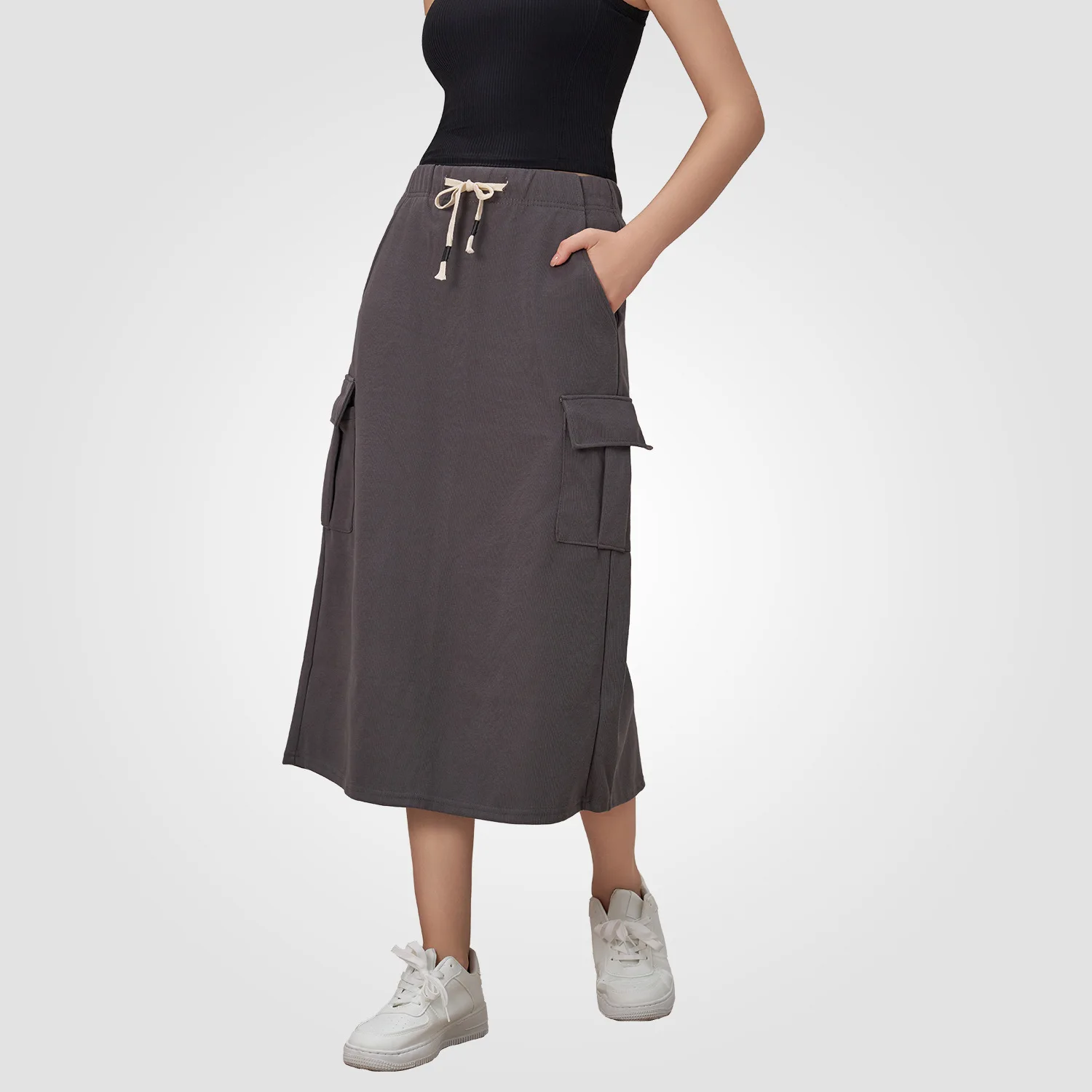 Mermaid Curve Workwear Skirt Women's Spring and Autumn New Drawstring Casual Fashion Hip Skirt Mid-length Half-length