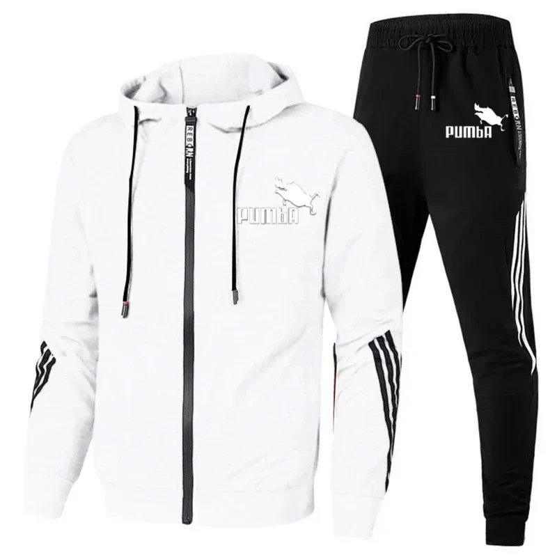 Men's 2 Piece Zipper Jacket and Pants, Winter Jacket, Casual Sportswear, Sweatshirt, Sports Suit, Men's Clothing, Brand