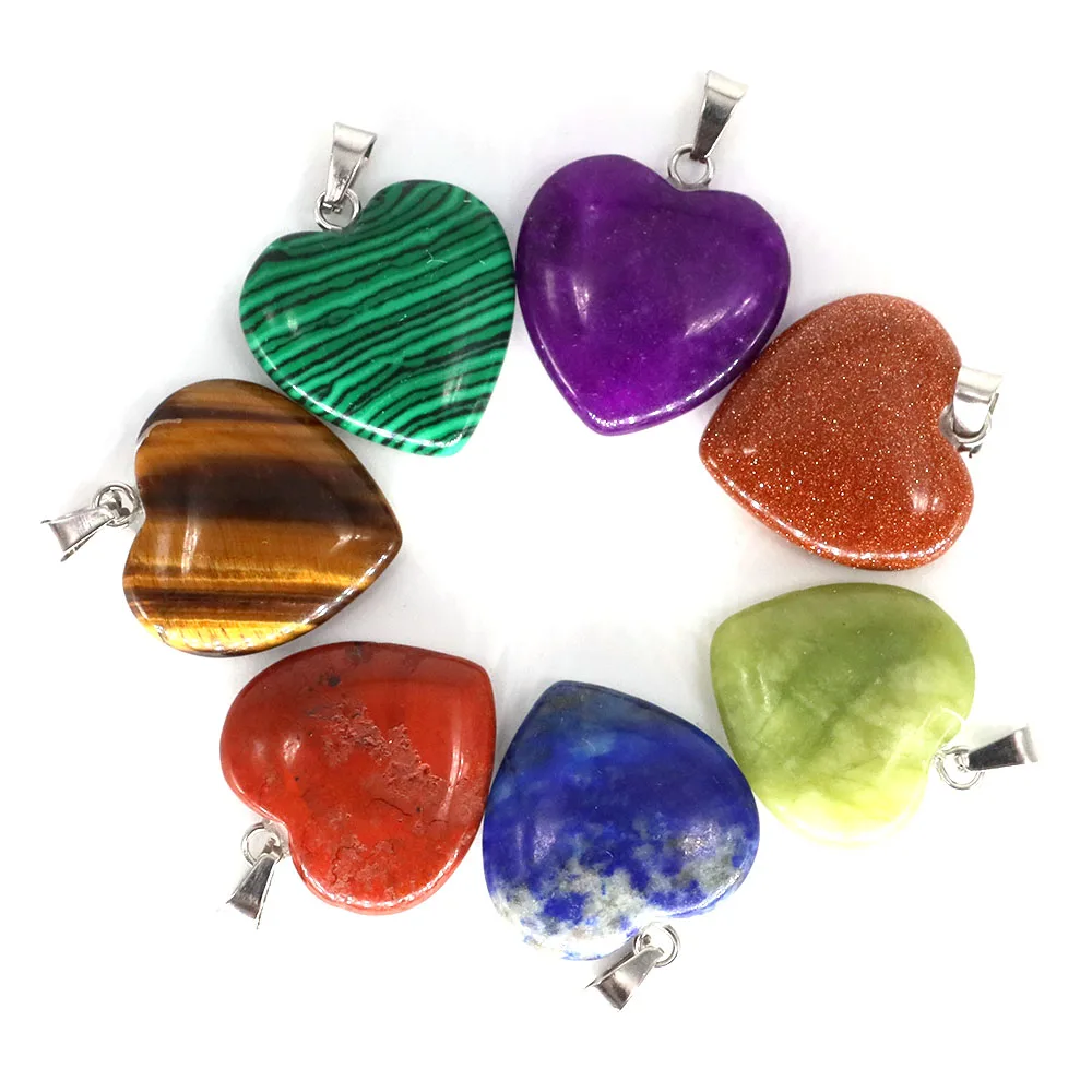 20mm Natural Love Heart Pendants Crystal Stone Mineral Quartz Healing Fashion Gems Jewelry DIY Necklace Accessory Gift Wholesale