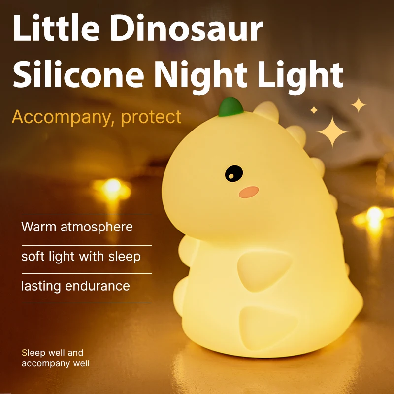 Veilleuse Dinosaure Rechargeable USB - Lampe De Chevet Tactile Pour Enfants, En Silicone Doux, Plusieurs Couleurs
