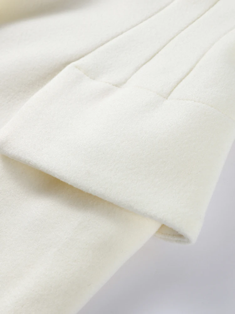 Langer Mantel für Damen, Revers, einreihig, Tasche, Wollmantel, Herbst 2022, Bürodame, Taille, Cinching, Bombermäntel, neue Oberbekleidung – Detail 9