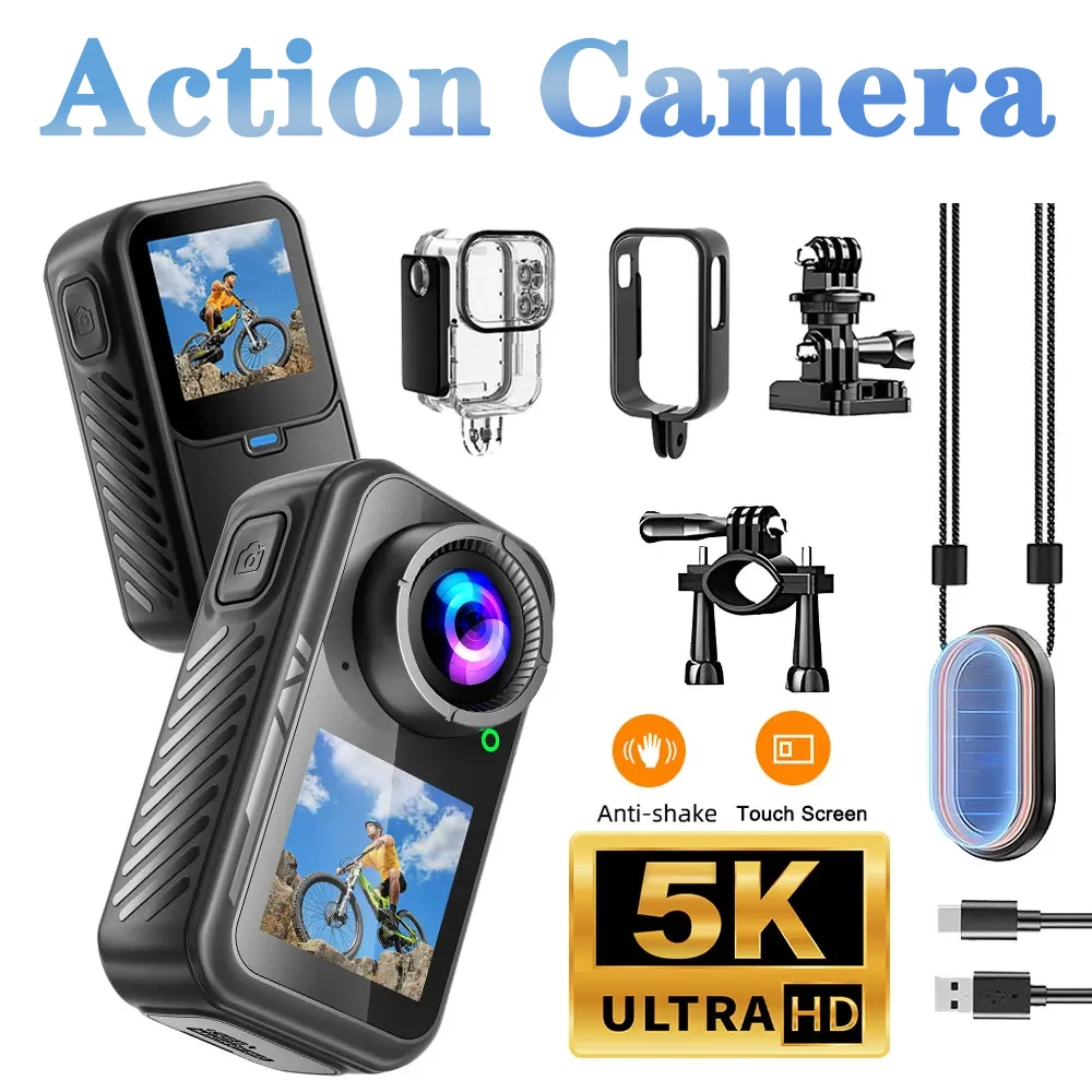 5K Thumb Action Camera 4K 60FPS WiFi 6-Axis Stabilization Touch Screen Sports Camera Magnetic Waterproof Motorcycle Bike Bodycam
