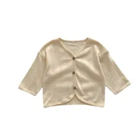 Summer Kids Baby Girls Boys Hollow-out Solid Top Outwear Infant Air-conditioned Mosquito Proof Thin Cardigan Breathable Jacket 6
