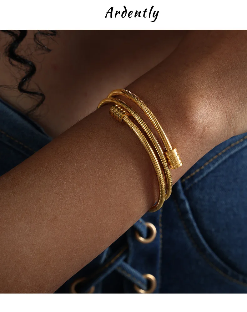 Vintage Gold Farbe Schlangenkette Metall Seil Kette Mode Armband für Frauen Boho mehrere Schichten Armband Schmuck – Detail 3