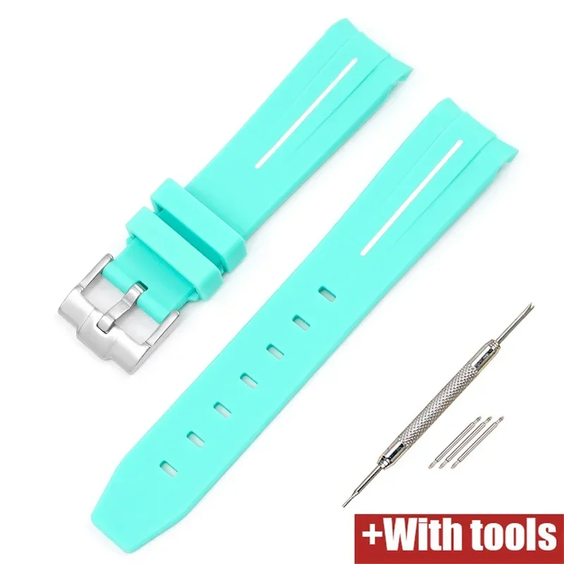 Curved End Silicone Sport Watch Band - Soft Rubber Strap 20mm