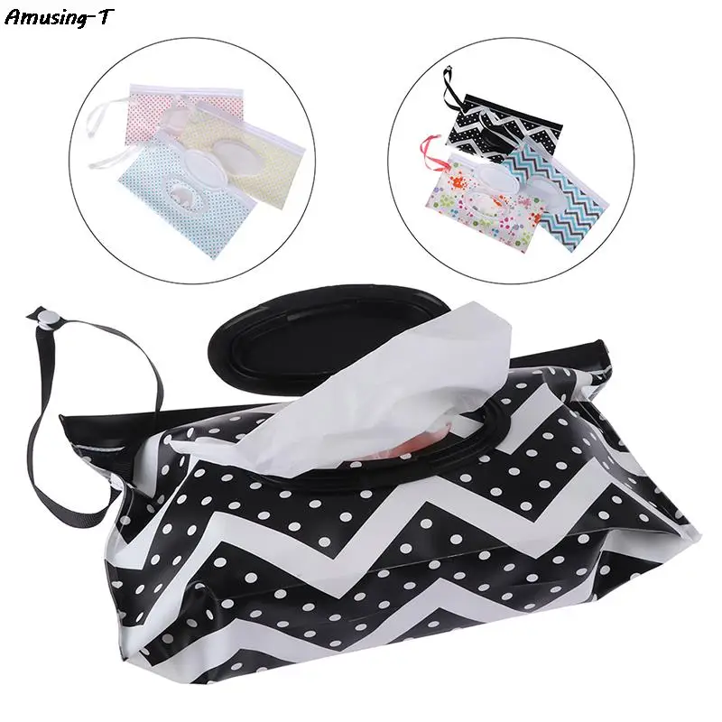 Eco-friendly Easy-carry Wet Wipes Bag Snap Strap Wipes Container Clamshell Cosmetic Pouch Clutch Cleaning Case