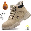 Winter Plush Work Boots For Men Ankle Anti-smash Anti-puncture Safety Shoes Steel Toe Protective Male Footwear Indestructible