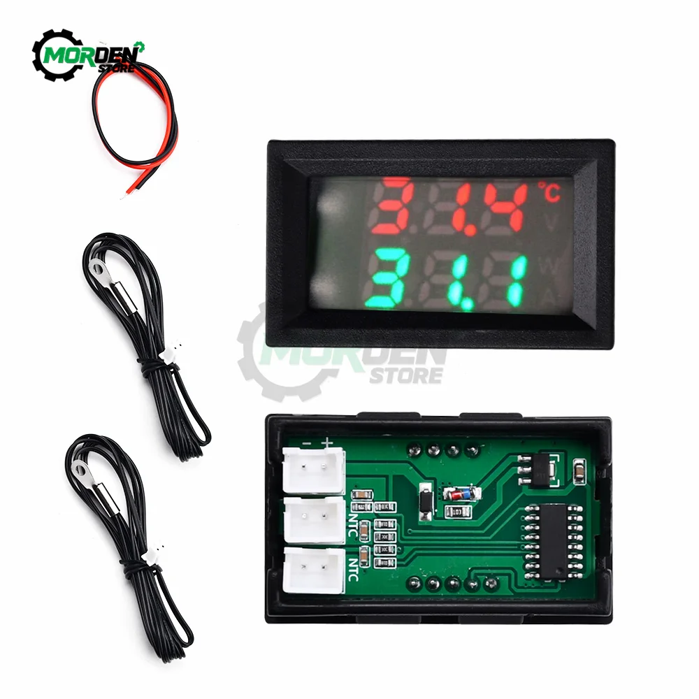 Temperature sensor DC4-30V 5V 12V 0.28 Inch LED Display Dual NTC 10K 3950 Voltmeter Digital With NTC Probe Cable