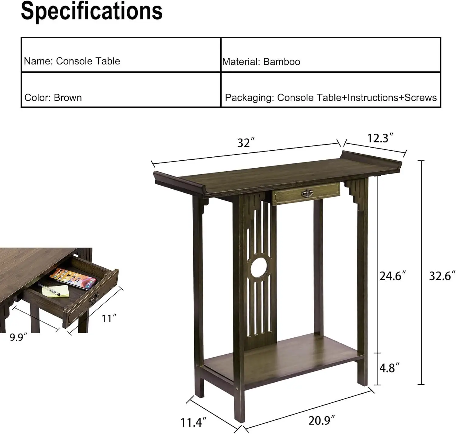 Chinese Porch Table Foyer Bracket Console Table Rustic Bamboo Small Space Side Stand Storage Drawers Foyer Livingroom
