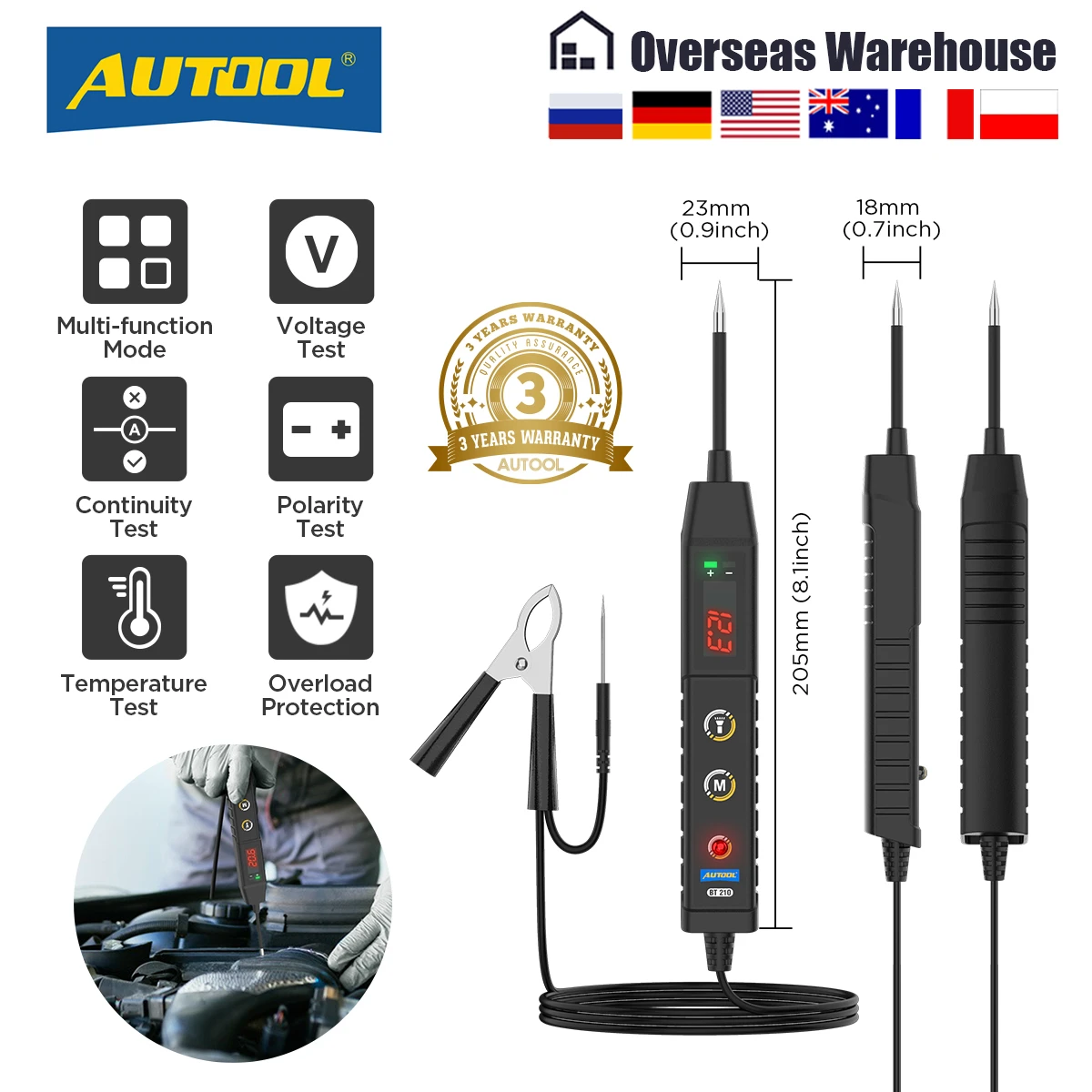 Autool Bt210 Circuit Tester Voltage Test Continuity Test Polarity Test