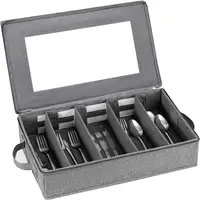 Flatware Utensil Storage Case, Silverware Storage Box Chest with Adjustable Dividers, Cutlery Storage Holder with Zipper Lid for 1