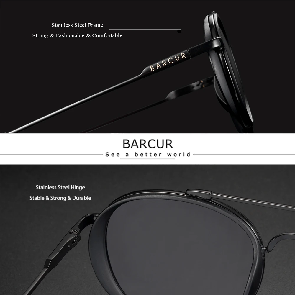 BARCUR Polarisierte quadratische Sonnenbrille für Damen, klassische runde Sonnenbrille für Herren, Brillenzubehör, Oculos Gafas De Sol – Detail 10