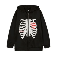 Y2K Skeleton Hoodies Women 2023 Vrouwen Gothic Zwart Zip Up Oversized Sweatshirt Dames Retro Harajuku Capuchon Streetwear Tops - Image 6