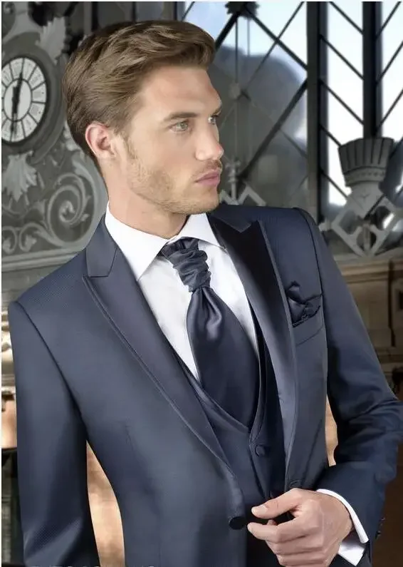

High Quality Costume Homme Dark Grey Smart Business Suit Formal Wedding Suits for Men Groom Blazer Custom Slim Fit 3Piece Tuxedo