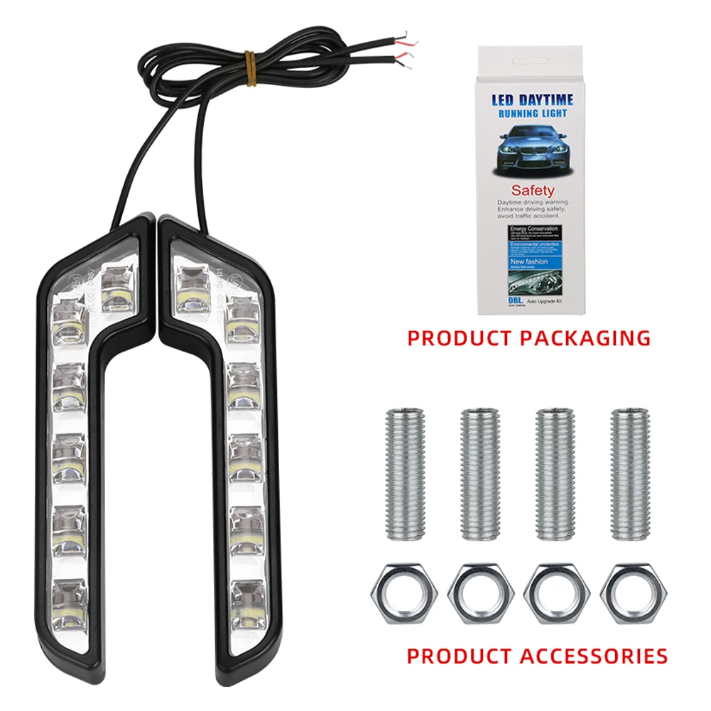 

2PCS LED Car Daytime Running Light 6LED 12V L-shaped DRL White Light 660LM Waterproof Driving Fog Lights Accessorie High-quality