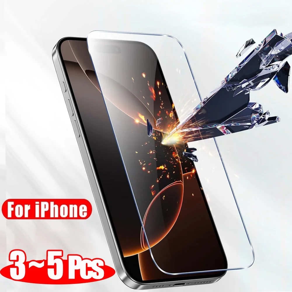 3~5PCS HD Protective Glass For iPhone 16e 16 15 14 13 12 Pro Max Screen Protector Film For iPhone 11 12 13 Mini Tempered Glass