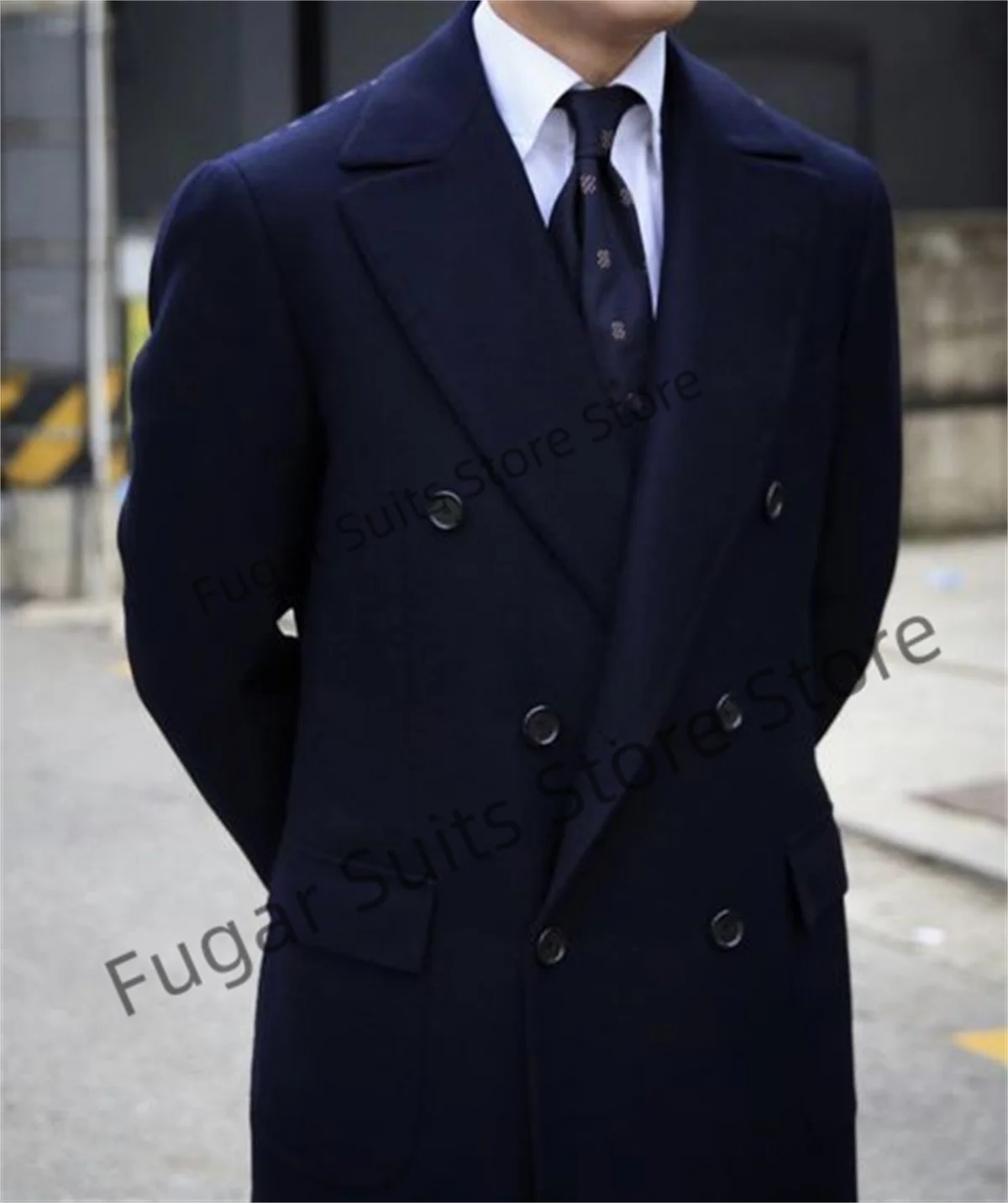 Business Navy Blue Double Breasted Coat For Men Slim Fit Peak Lapel Groom Prom Tuxedos Elegant Male Blazer Chamarras Para Hombre