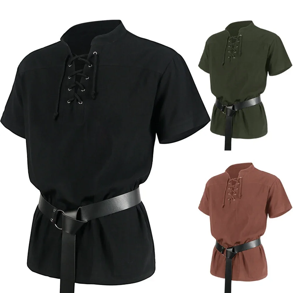 

Medieval Vintage Tops Renaissance Viking Warrior Knight Adult Men Nordic Army Pirate Tunic Shirts Halloween Cosplay costume