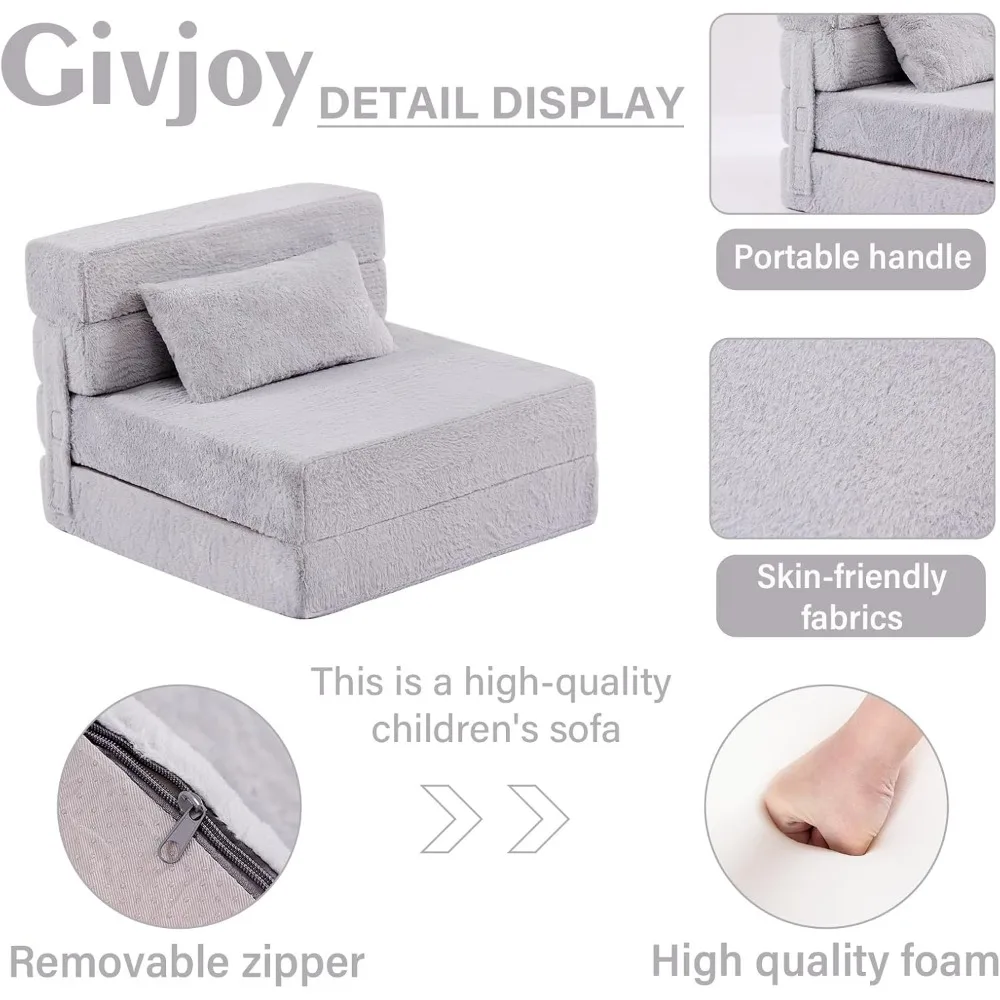 Folding Sofa Bed Floor Mattress for Kids with Pillow, Toddler Washable Folding Floor Nap Mat for Sleeping Daycare 5