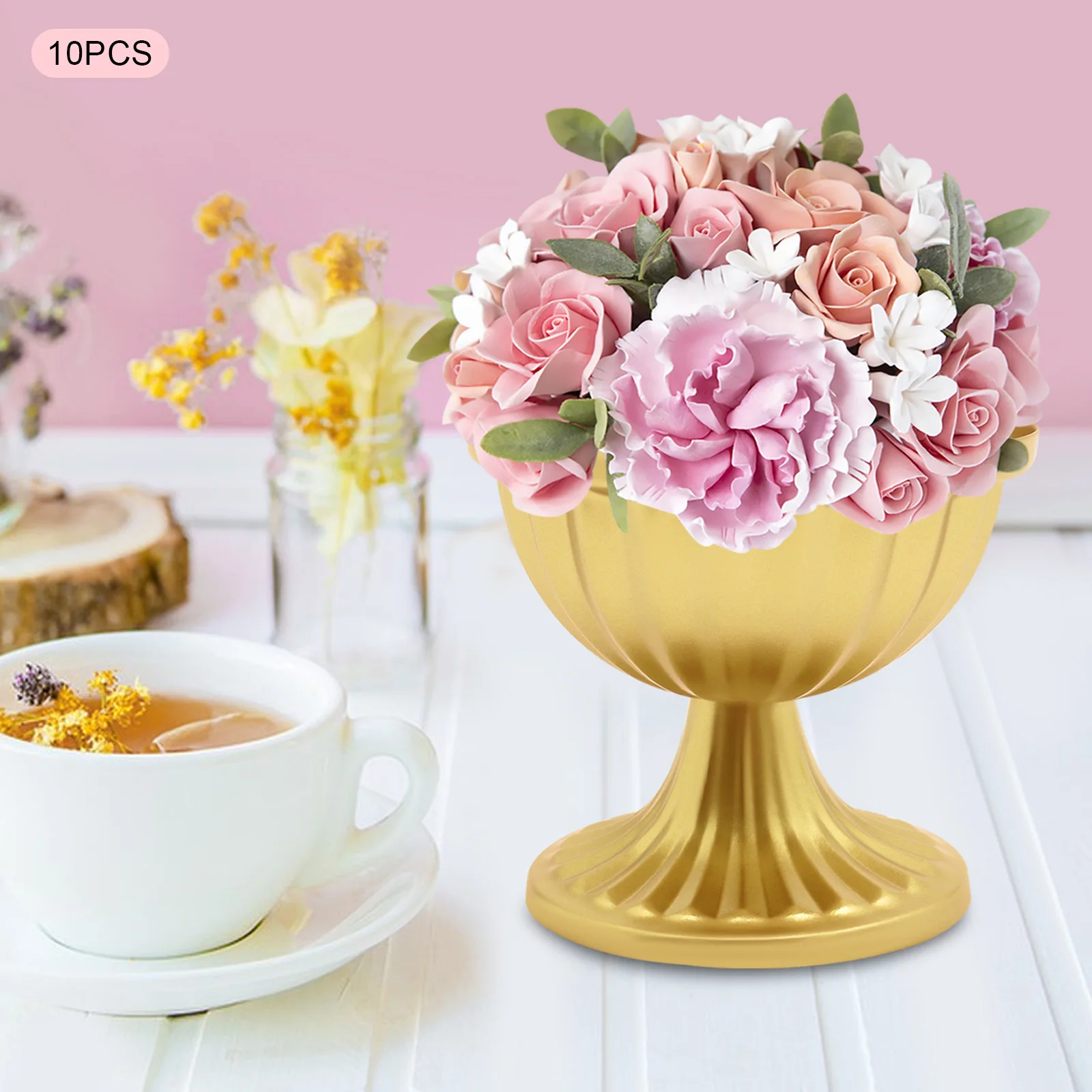 

10pcs Vase Wedding Gold Flower Arrangement Pots Table Decor Metal Vase Party 9.5cm H Table Vase