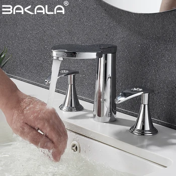 BAKALA Rubinetto per vasca Doppia maniglia Quadrato in ottone Bagno Rubinetto nero Miscelatore acqua calda fredda Rubinetto per lavabo a tre fori Fuacet 3 pezzi / set 1