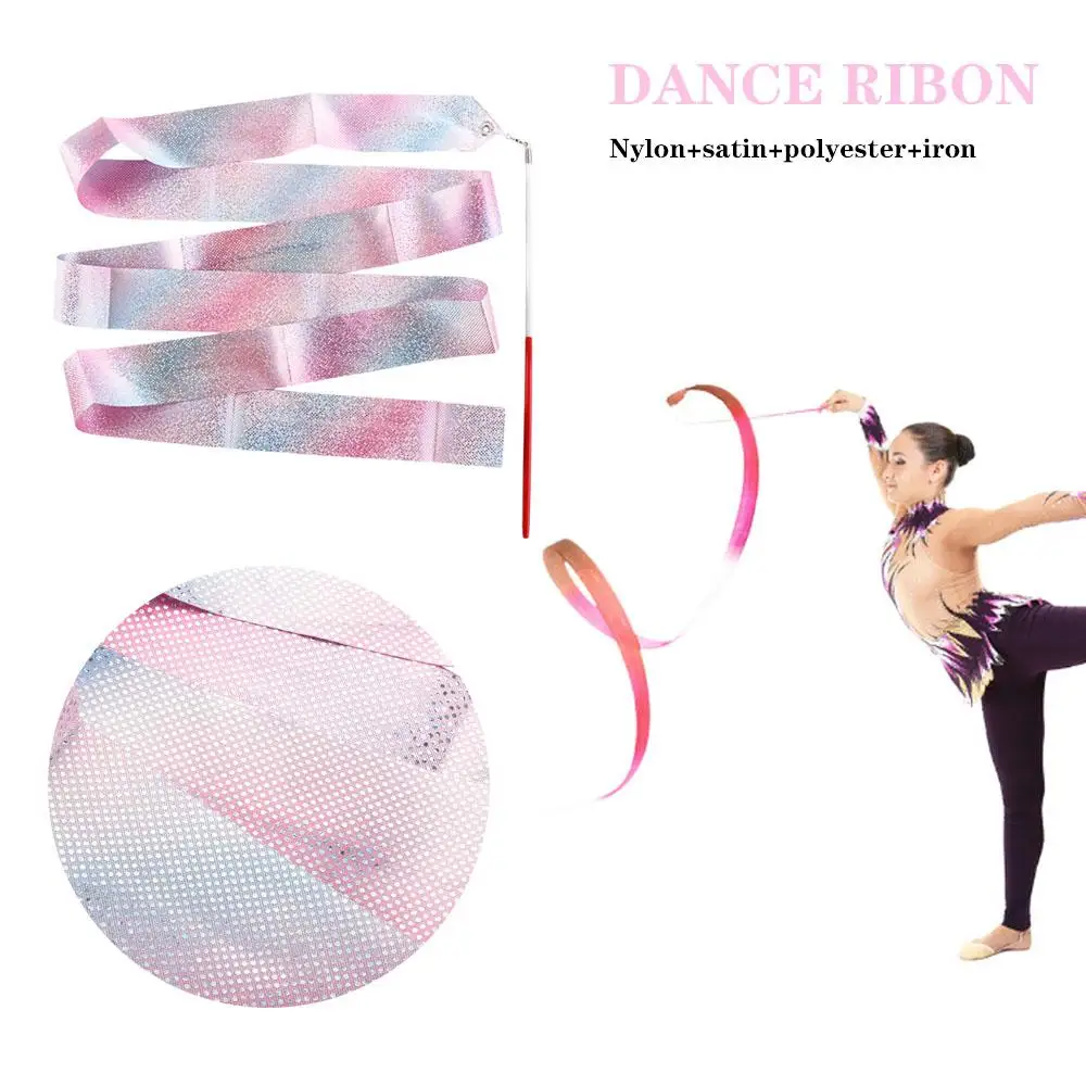 Rhythmic Art Gymnastics Kids Training Tool Rainbow Stick Flashing Star Gym Ribbons Dance Ribbon Ballet Streamer Twirling Rod