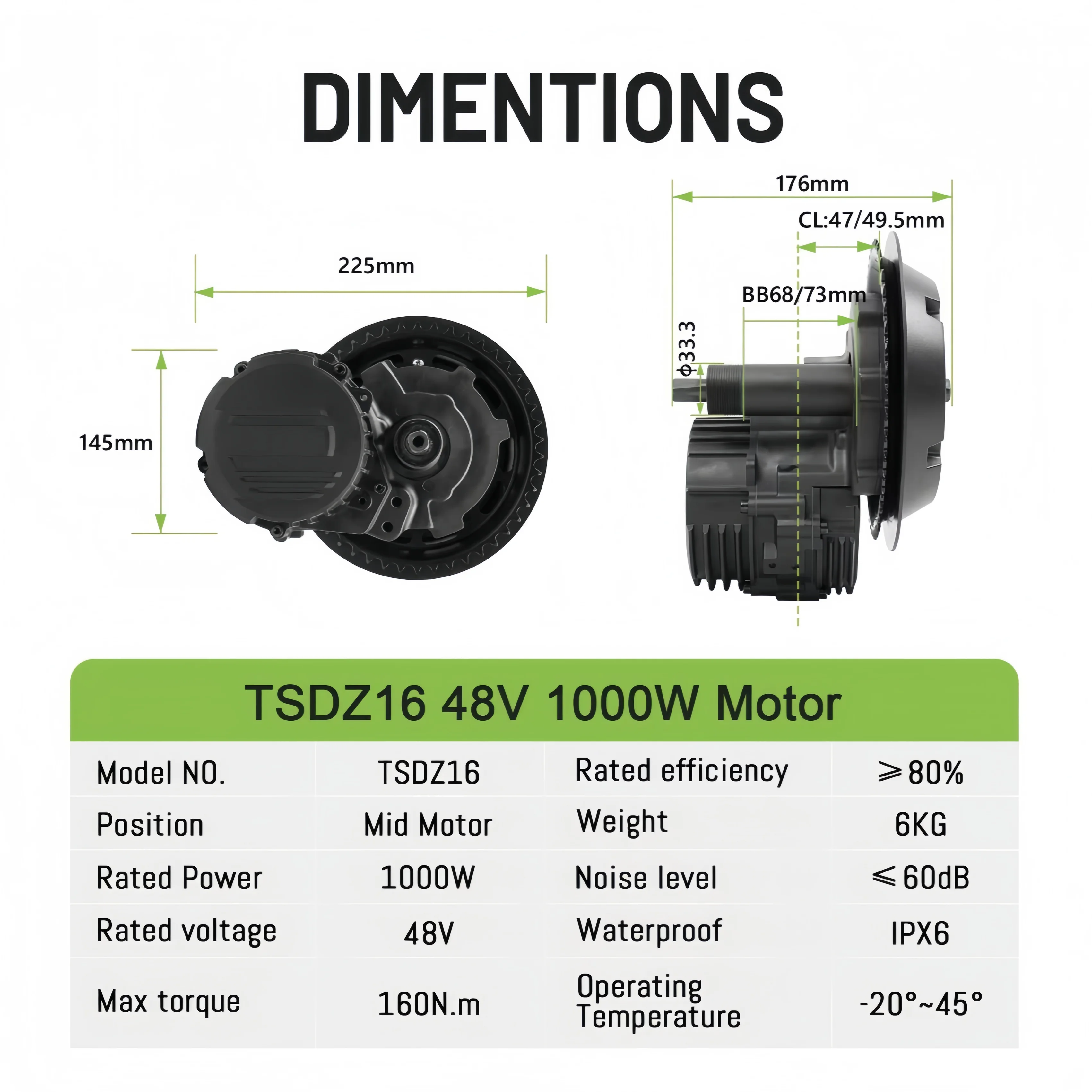 통성 TSDZ16 48V 1000W 전기 자전거 미드 드라이브 모터 개조 키트 (B02N-U 블루투스 LCD 컬러 디스플레이 포함, BB 68-73mm 호환)