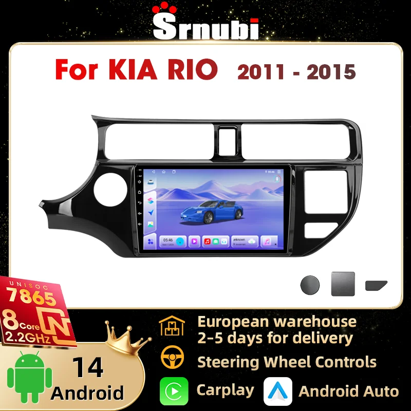Radio para coche Srnubi 2 Din para LHD KIA RIO K3 2011-2015, Carplay inalámbrico, Android, navegación GPS, reproductor multimedia de vídeo de 9 pulgadas, unidad principal estéreo UIS7865 compatible con SWC, pantalla QLED 4G WIFI 1