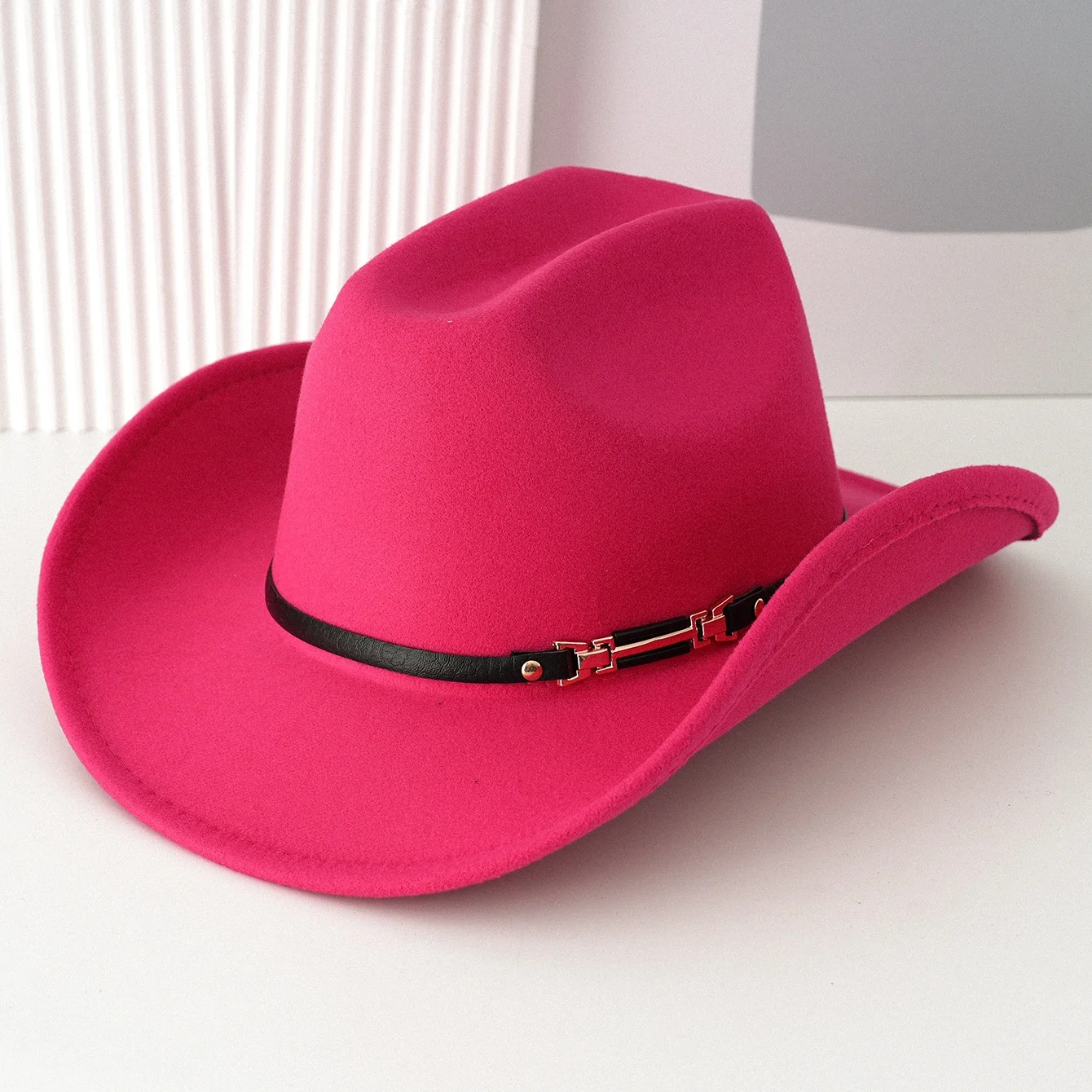 Metal Rivet Belted Cowgirl Hat for Womens Vintage Wide Brim Western Jazz Themed Party Cap