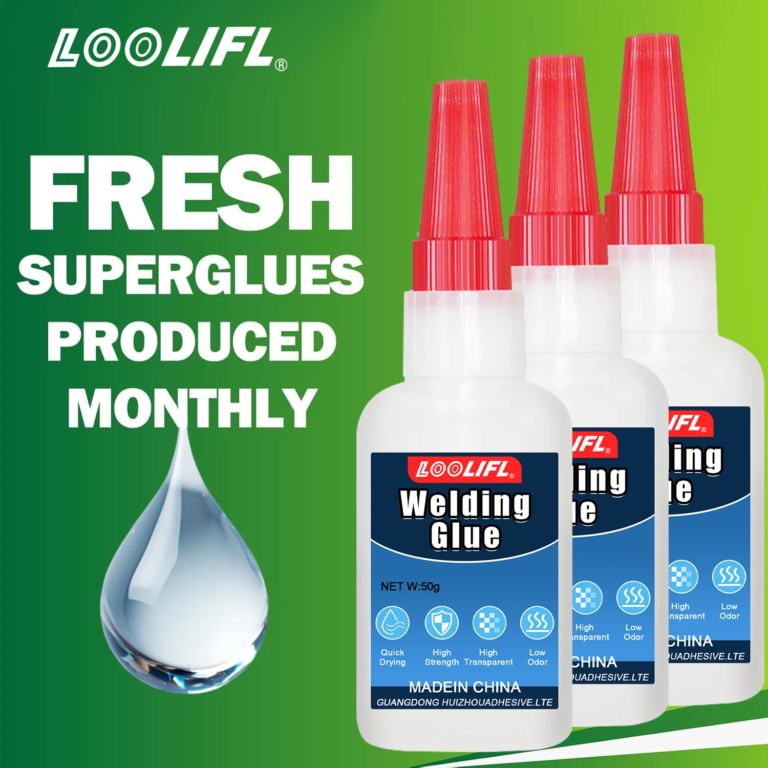 Flacon transparent de Super Colle Cyanoacrylate 50g, colle liquide à prise rapide pour réparations discrètes