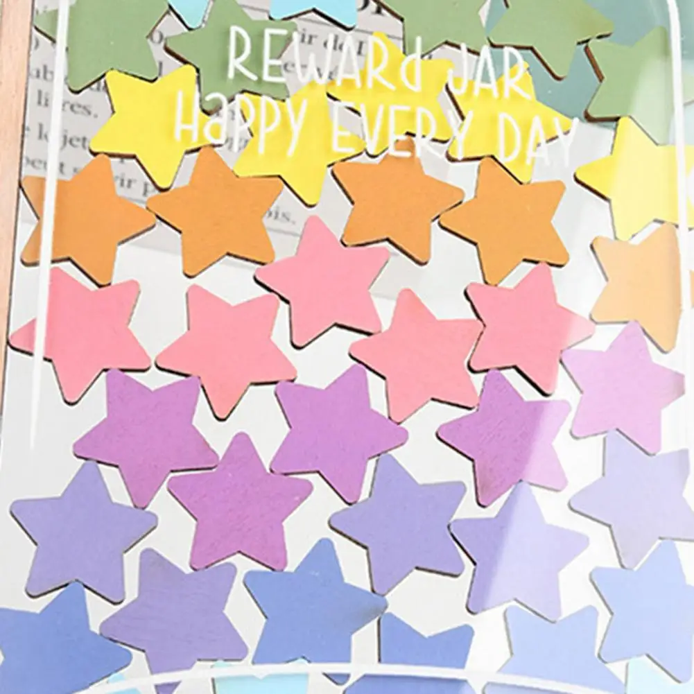 Wooden Reward Jar with 25 Colorful Stars Flowers Kids Students Potty Training Positive Behavior Chart System Home Classroom Mana