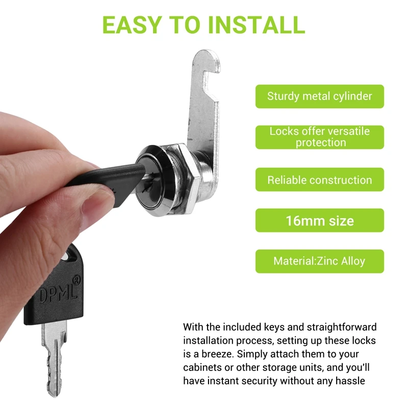 N15R-10 Set Security Lock Metal Cylinder Cabinet Locker Cam Lock With Keys Security Mailbox Drawer 16Mm