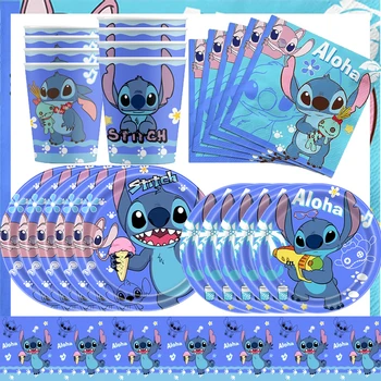Fournitures de fête Disney Lilo & Stitch, assiettes, nappe, ballons, décoration de gâteau, boîte cadeau, décoration de fête d'anniversaire, réception-cadeau pour bébé 1