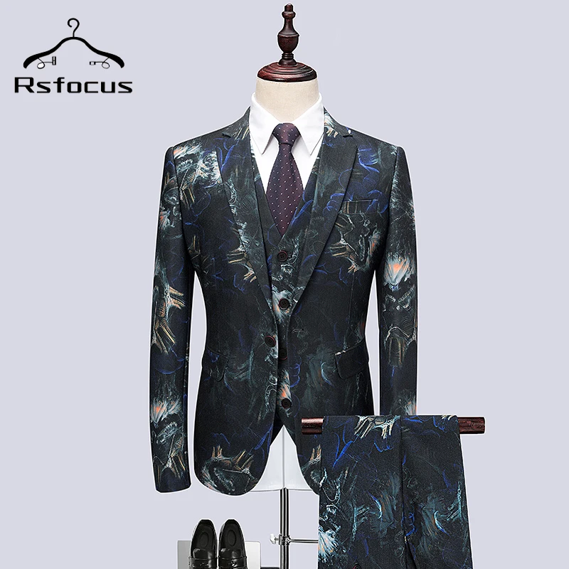 

Rsfocus Fancy Suits For Men 2022 Fashion Printed Suit Men 3 Piece Man Wedding Outfit Elegant Stage Prom Party Dinner Dress TZ121