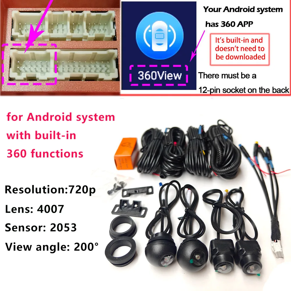 Kamera 360 do samochodu Kamery przednie i tylne lewe i prawe do systemu multimedialnego Android z wbudowaną funkcją kamery 360