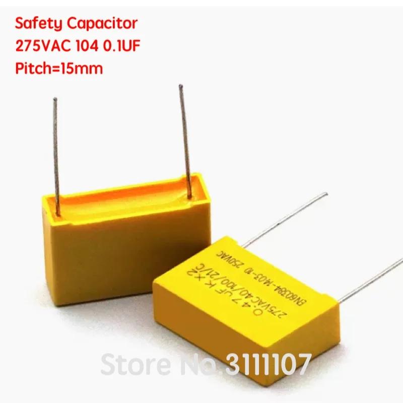 10PCS/LOT Safety Capacitor 275VAC 104 0.1UF 275V Pitch 15mm Polypropylene Film Capacitor Capacitance
