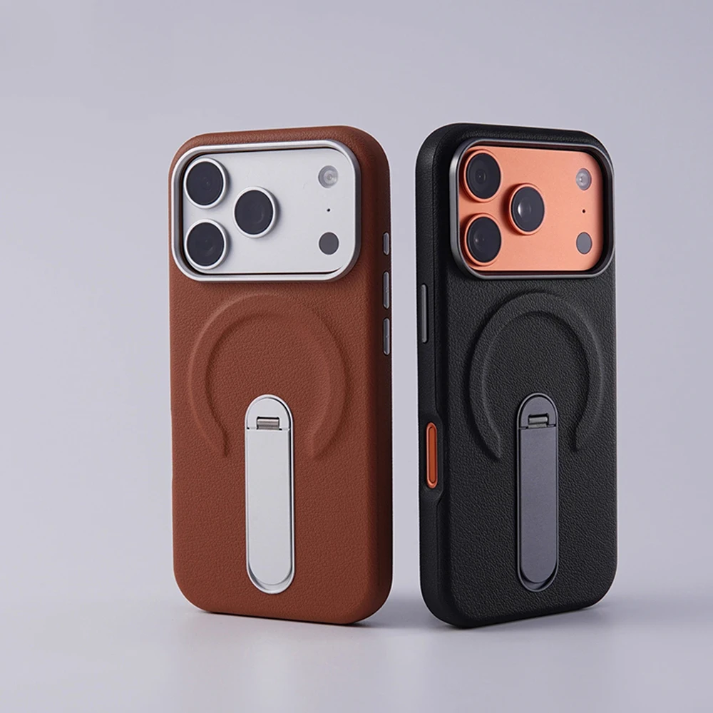 Premium Rotation Kickstand Business PU Leather Case with MagSafe Magnetic Matte Shockproof Cover