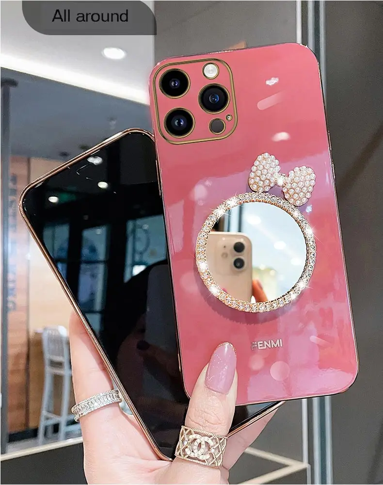 Make Up Mirror Diamond Bling Phone Case For iPhone 14 11 12 13 Pro Max Mini  8 7 6 6S Plus 10 X Xr Xs Max SE Stand Cover - AliExpress, image size:790x1000