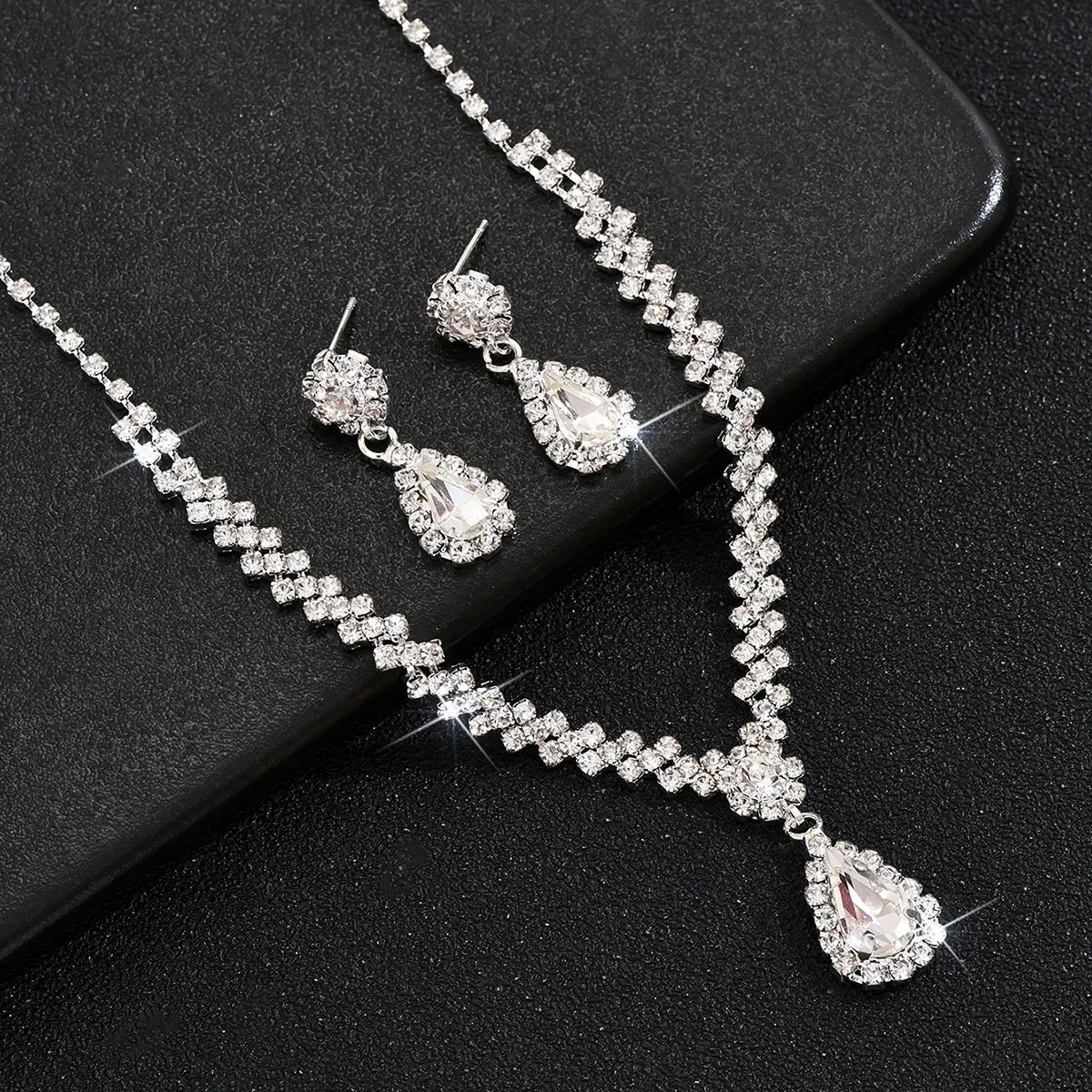 925 Sterling Silver Jewelry Sets for Women Rhinestone Pendant Necklace Earrings Double Layer Bracelet Fashion Jewelry Gifts - 5