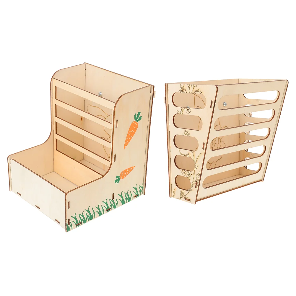 

2 Pcs Rabbit Grass Stand Wooden Feeder Frame Wear-resistant Holder Delicate Bunny Small