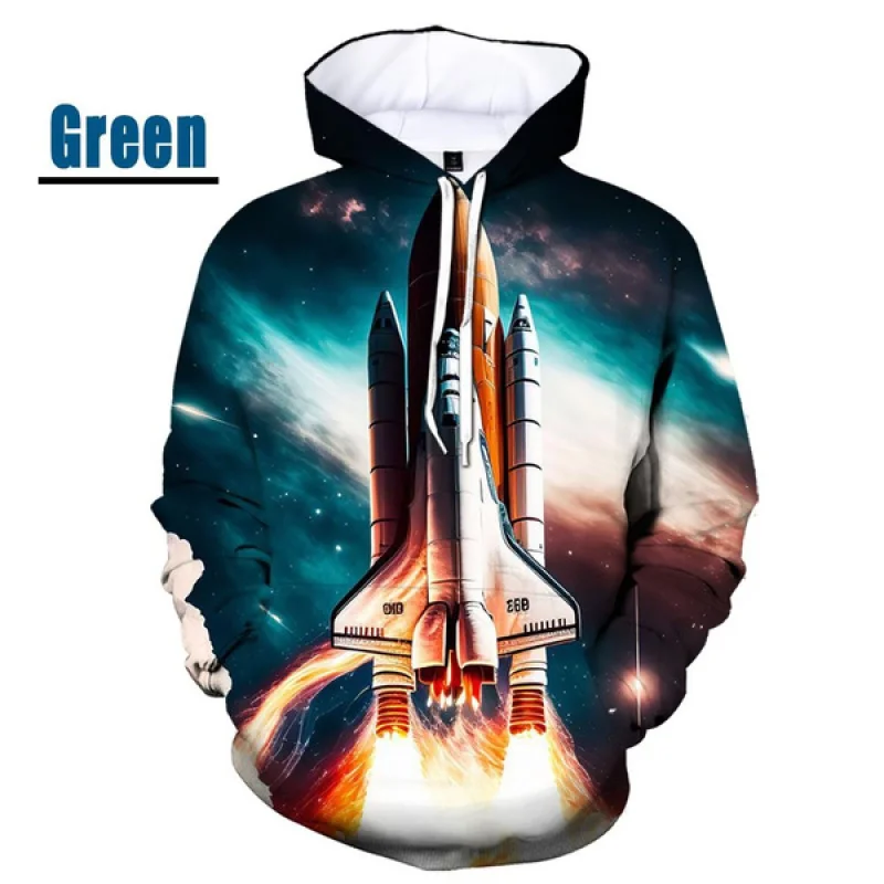 Uomo Donna Moda 3D Space Shuttle Felpa Con Cappuccio Uomo Donna Pullover Divertente Stampato Rocket Spacesuit Felpa