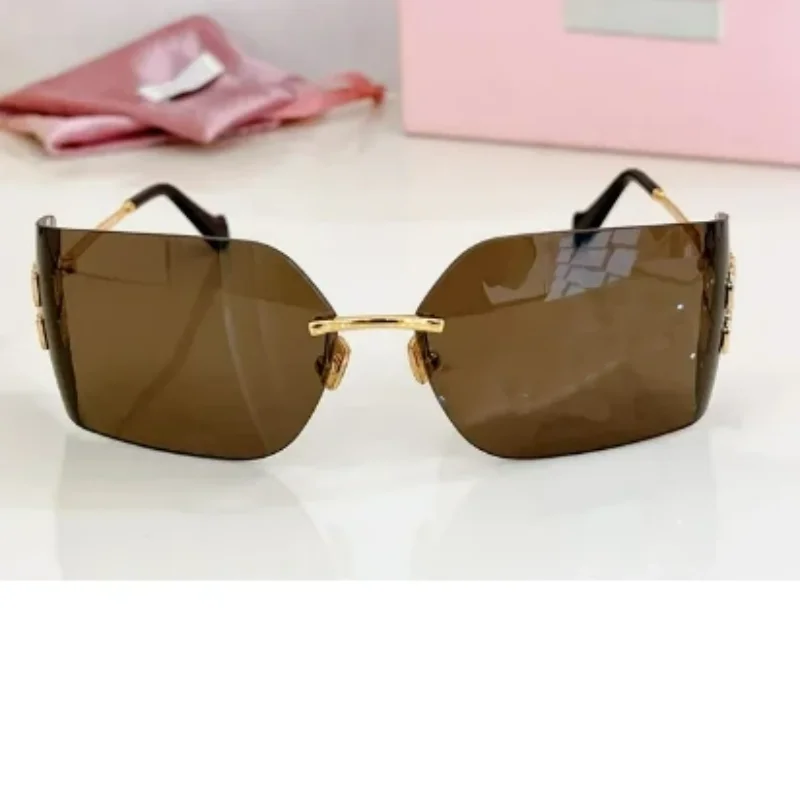 

High-quality sunglasses fashion sunglasses retro rimless curved lens brand sunglasses ladies birthday gift