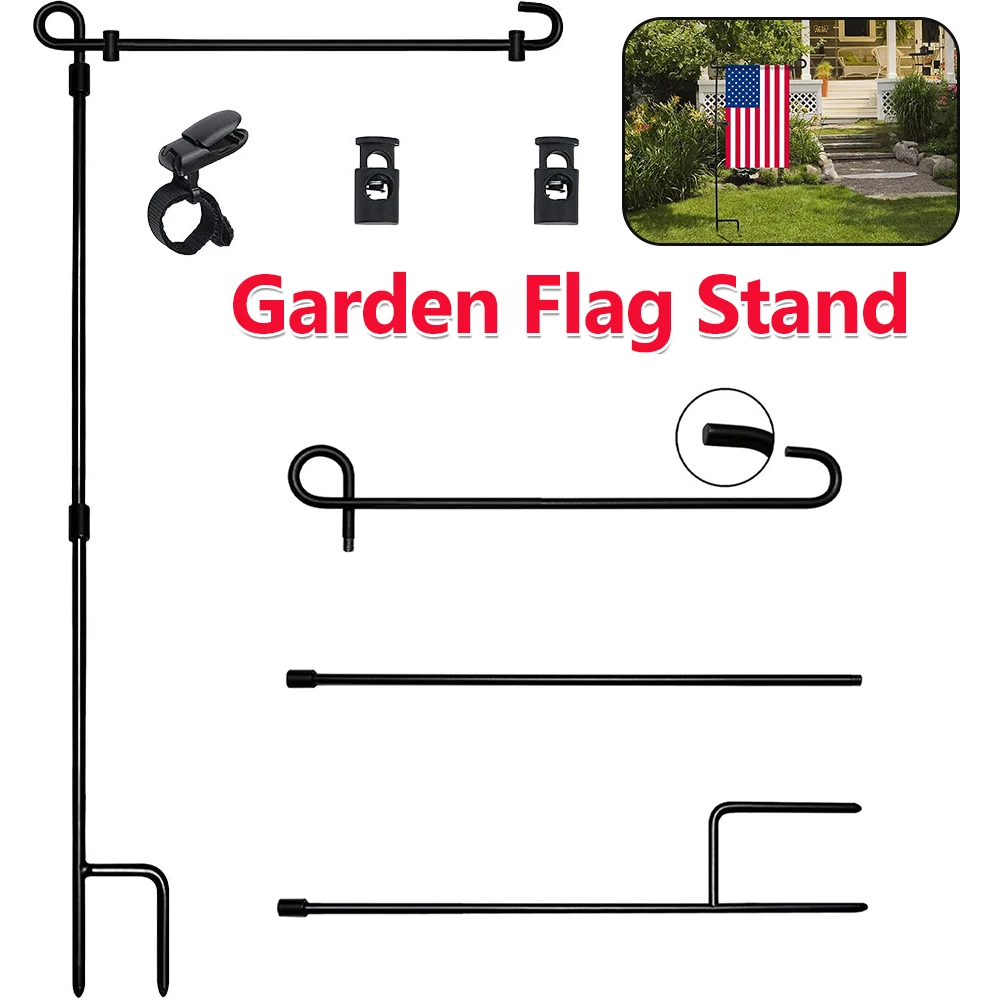 Garden Flag Stand Garden Flag Pole Holder with Clip and Stopper Holder Stand Metal for Outdoor Lawn Parts