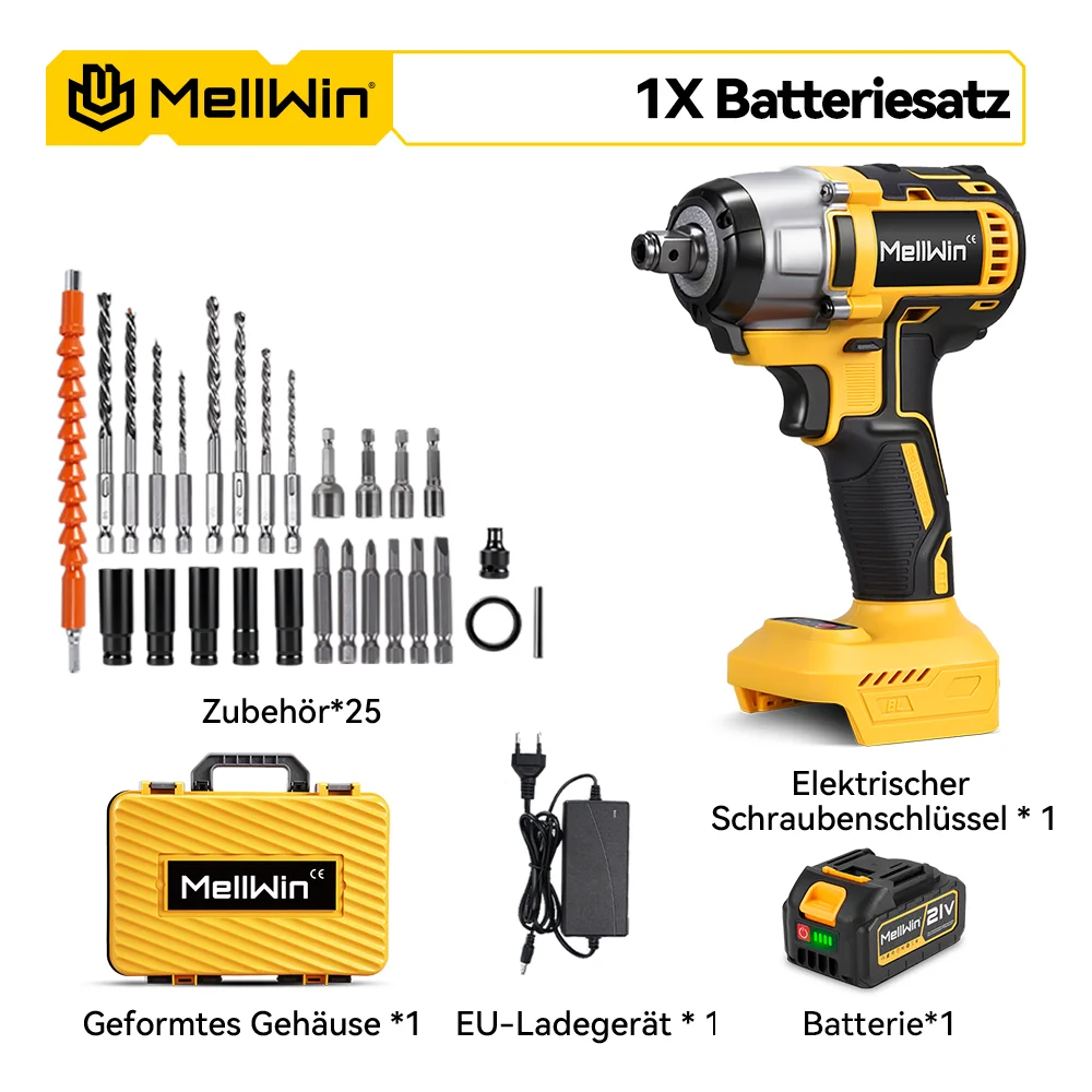 MELLWIN 520N.M Bürstenloser Elektroschraubendreher-Satz 3-IN-1 Akku-Schlagschrauber Elektrischer Bohrschrauber für Makita 18V Akku-Pin – Detail 25