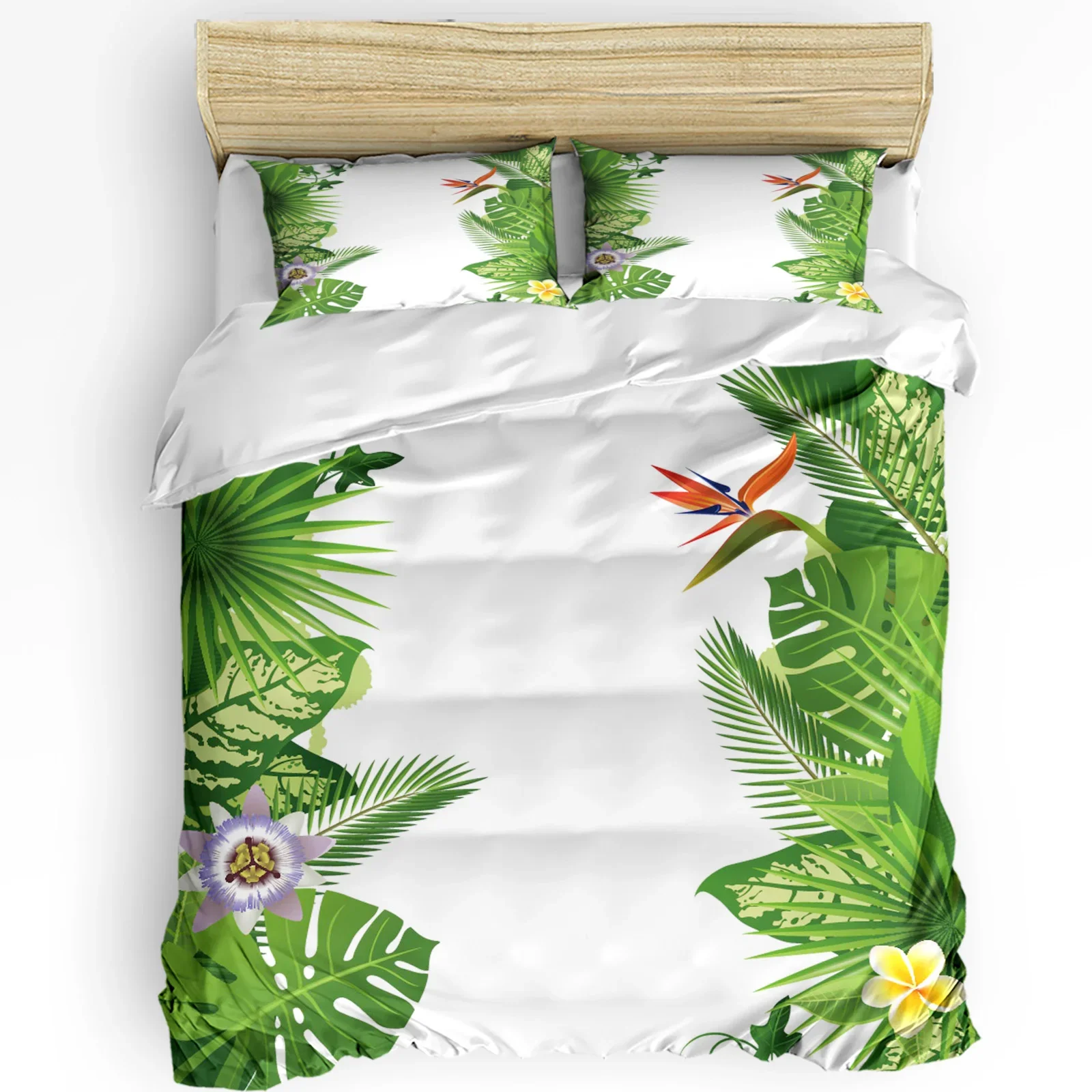 

Green Leaves Banana Tropical Jungle Plant 3pcs Bedding Set For Double Bed Home Textile Duvet Cover Quilt Cover Pillowcase