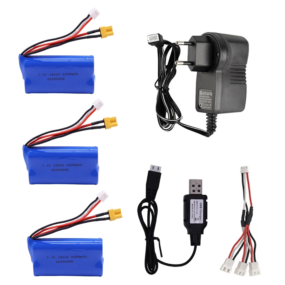 Aggiorna La Batteria Agli Ioni Di Litio Da 7.4 V 2200Mah Con Caricabatterie Per Huina 580550 583 582 Pezzi Di Ricambio Per Drone Per Auto Rc 18650 7.4