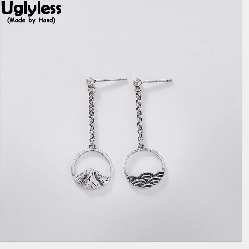 Uglyless 100% Real Solid 925 Silver Fine Jewelry For Women Thai Silver Earrings Chinese Wind Love As High Mountain As Deep Ocean