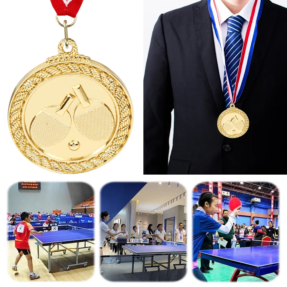 5cm Ping Pong Medal Gold/Silver/Bronze Medal with Neck Ribbon Sports Medals Metal Winner Medals for Marathon Ball Games